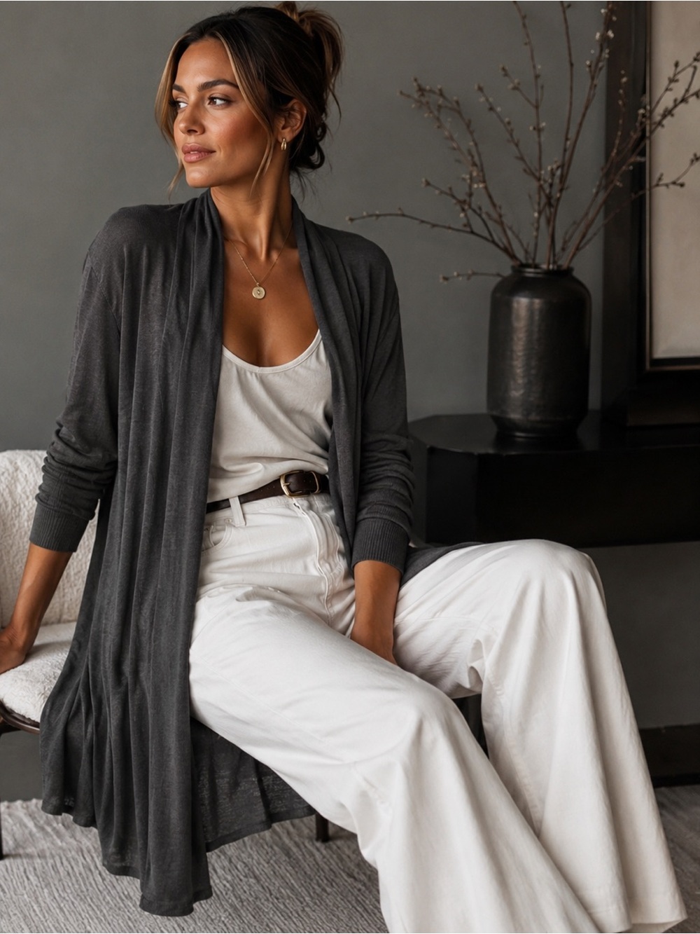 Eileen Fisher Linen Open Front Cardigan